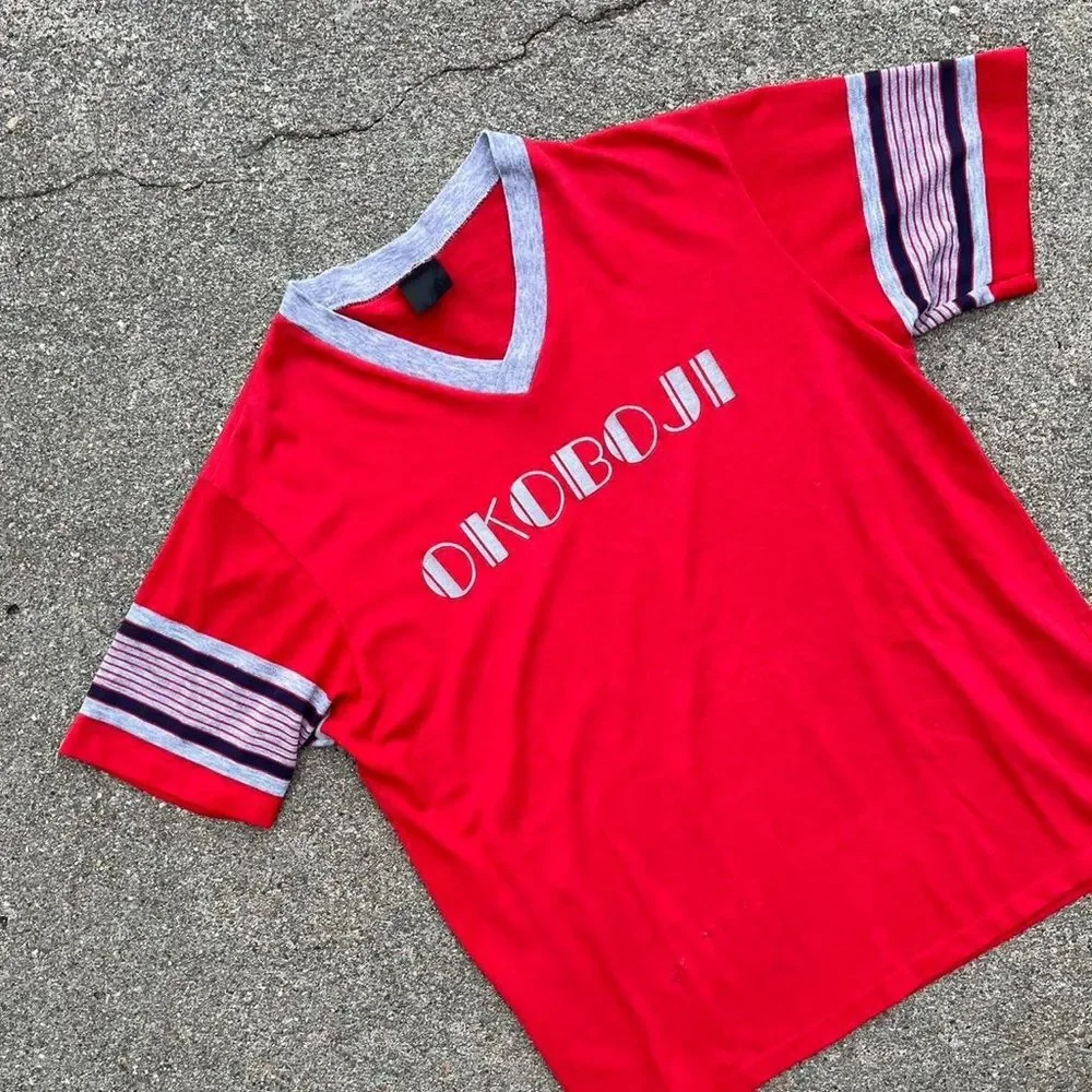 70s Vintage Single Stitch Okoboji Cotton Stripe Retro Ringer Tee Shirt